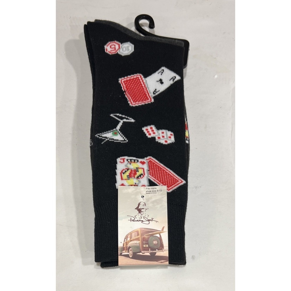 New Panama Jack Men's Socks 2 Pair Crew Size 8-12 Dice Cards Martini Poker Chips